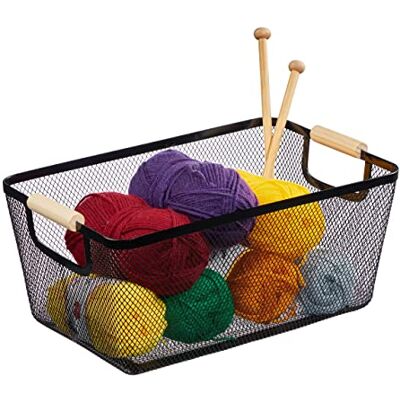 Relaxdays Cesta de Almacenaje Asas Madera, Rectangular, Caja Organizadora Metal, 16,5x37x22,5cm, Cocina, Baño, Negro Relaxdays Cesta de Almacenaje Asas Madera, Rectangular, Caja Organizadora Metal, 16,5x37x22,5cm, Cocina, Baño, Negro