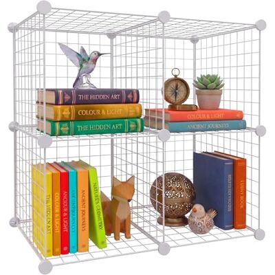Relaxdays Estantería Modular con 4 Cubos, Altura 75 x 37 x 75 cm, Metal, Color Blanco Relaxdays Estantería Modular con 4 Cubos, Altura 75 x 37 x 75 cm, Metal, Color Blanco