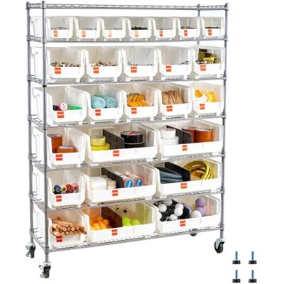 VEVOR Estantería de Almacenamiento con Ruedas, 7 Niveles, 26 Compartimentos Organizadores, para Garaje, Almacén, Oficina, Restaurante, Aula y Cocina, 355 x 1110 x 1490 mm, Carga por Nivel 52,2 kg VEVOR Estantería de Almacenamiento con Ruedas, 7 Niveles, 26 Compartimentos Organizadores, para Garaje, Almacén, Oficina, Restaurante, Aula y Cocina, 355 x 1110 x 1490 mm, Carga por Nivel 52,2 kg
