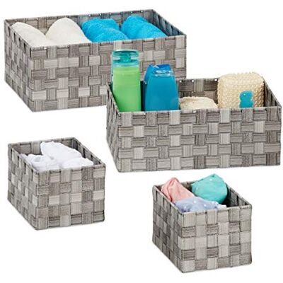 Relaxdays Cestos de Almacenaje Set de 4, Tejidos, Cestas Baño, Rectangulares, 3 Tamaños, Plástico, Color Gris Relaxdays Cestos de Almacenaje Set de 4, Tejidos, Cestas Baño, Rectangulares, 3 Tamaños, Plástico, Color Gris
