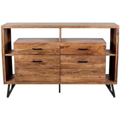 DRW Aparador con 4 cajones de Madera y Patas de Metal en Natural y Negro 94x145x40 cm DRW Aparador con 4 cajones de Madera y Patas de Metal en Natural y Negro 94x145x40 cm