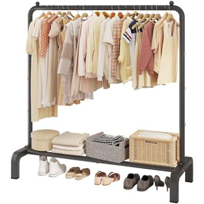 JIUYOTREE Perchero de ropa con estantes para zapatos, estante para colgar ropa de calidad comercial para exhibición, almacenamiento, negro JIUYOTREE Perchero de ropa con estantes para zapatos, estante para colgar ropa de calidad comercial para exhibición, almacenamiento, negro