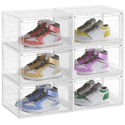 SONGMICS Cajas para Zapatos, Juego de 6, Organizador de Zapatos Transparente, de Plástico, con Puerta, Apilable, 33 x 28,5 x 19,2 cm, para hasta la Talla 46, Blanco Transparente LSP506W01 SONGMICS Cajas para Zapatos, Juego de 6, Organizador de Zapatos Transparente, de Plástico, con Puerta, Apilable, 33 x 28,5 x 19,2 cm, para hasta la Talla 46, Blanco Transparente LSP506W01