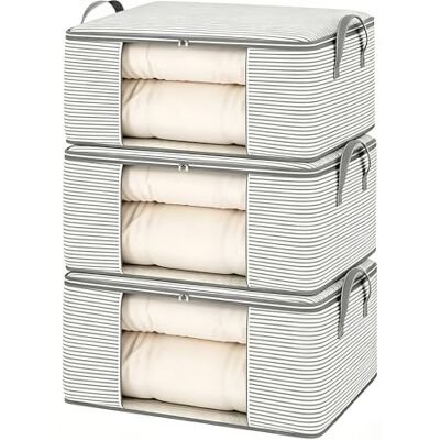 Naapesi 3 Unidades Bolsas de Almacenamiento Plegables y Apilables para Ropa, Edredones, con Asas Reforzadas y Cremallera Doble, Caja Organizadora para Armario y Debajo de la Cama 55x35x25cm (Gris) Naapesi 3 Unidades Bolsas de Almacenamiento Plegables y Apilables para Ropa, Edredones, con Asas Reforzadas y Cremallera Doble, Caja Organizadora para Armario y Debajo de la Cama 55x35x25cm (Gris)