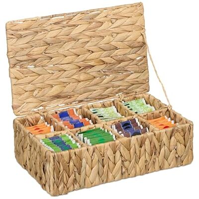 Relaxdays Caja de Té, 8 Compartimentos, Organizador Trenzado Infusiones, 10 x 33 x 20,5 cm, Jacinto de Agua, Natural Relaxdays Caja de Té, 8 Compartimentos, Organizador Trenzado Infusiones, 10 x 33 x 20,5 cm, Jacinto de Agua, Natural