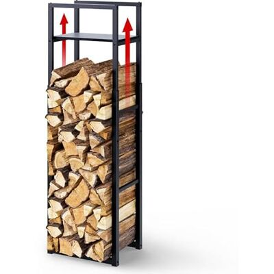 VOUNOT ® Soporte de Madera Vertical de Metal Ajustable de 3 Niveles, 45 x 32 x 120-170 cm, Leñero con Estantería Integrada, Estante de Registro de Chimenea para Interior y Exterior, Negro VOUNOT ® Soporte de Madera Vertical de Metal Ajustable de 3 Niveles, 45 x 32 x 120-170 cm, Leñero con Estantería Integrada, Estante de Registro de Chimenea para Interior y Exterior, Negro