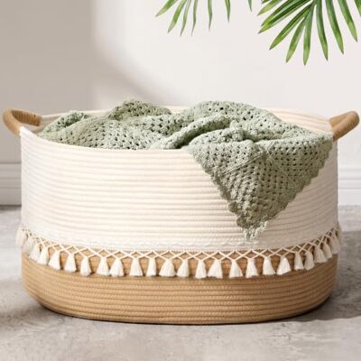 Alyvisun Grande Cesta Almacenaje con Borlas, Cestas Almacenaje Baño para Dormitorio, Sala de Estar, Habitación de Bebé, Cesta Rectangular de Algodón Tejida para Juguetes, Ropa Sucia, 55x40x30 cm Alyvisun Grande Cesta Almacenaje con Borlas, Cestas Almacenaje Baño para Dormitorio, Sala de Estar, Habitación de Bebé, Cesta Rectangular de Algodón Tejida para Juguetes, Ropa Sucia, 55x40x30 cm