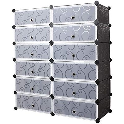 Mondeer Zapatero, Zapatero Modular Portatil Plástico PP 12 Cubos Almacenamiento para Baño Aparador Habitación Salón Garaje 91cm x 36cm x 105cm Negro Mondeer Zapatero, Zapatero Modular Portatil Plástico PP 12 Cubos Almacenamiento para Baño Aparador Habitación Salón Garaje 91cm x 36cm x 105cm Negro