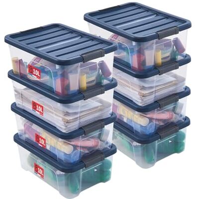 Sundis Wave Box, 8 cajas almacenaje con tapa, 10l de capacidad, plastico transparente, apilable, ideal para el dormitorio, vestidor, zapatero, oficina, bricolaje Sundis Wave Box, 8 cajas almacenaje con tapa, 10l de capacidad, plastico transparente, apilable, ideal para el dormitorio, vestidor, zapatero, oficina, bricolaje
