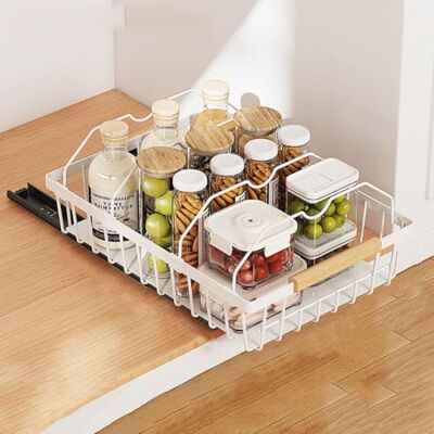 GarveeLife Cajón telescópico cajón extensible para cocina, organizador de armario extensible, organizador de armario de cocina, cajones de metal, cocina, despensa GarveeLife Cajón telescópico cajón extensible para cocina, organizador de armario extensible, organizador de armario de cocina, cajones de metal, cocina, despensa