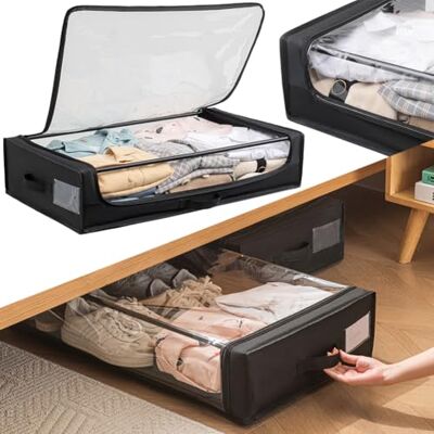 BAKAJI Caja de almacenamiento para debajo de la cama con ruedas, ahorra espacio, organizador de ropa extra grande para cambio de temporada, caja para debajo de la cama Slim con ruedas, cremallera BAKAJI Caja de almacenamiento para debajo de la cama con ruedas, ahorra espacio, organizador de ropa extra grande para cambio de temporada, caja para debajo de la cama Slim con ruedas, cremallera