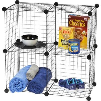 Iris Ohyama , Lote de 4 cajas metalicas, Robusto, Sólido, Dormitorio, Sala de estar, Sala de juegos Wire Cube-4 Negro Iris Ohyama , Lote de 4 cajas metalicas, Robusto, Sólido, Dormitorio, Sala de estar, Sala de juegos Wire Cube-4 Negro