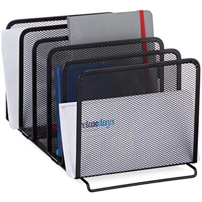 Relaxdays Organizador de documentos, Revistero metálico, Cinco compartimentos, Malla, 18,5x20,5x37,5cm, 1 Ud., Negro Relaxdays Organizador de documentos, Revistero metálico, Cinco compartimentos, Malla, 18,5x20,5x37,5cm, 1 Ud., Negro