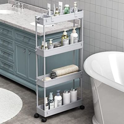 SPACELEAD SAKA Carrito de Almacenamiento Delgado, Carrito de Almacenamiento con Ruedas de 4 Niveles, Carrito de Almacenamiento Deslizante, Carrito Organizador de estantería móvil para Oficina, baño, Cocina, SPACELEAD SAKA Carrito de Almacenamiento Delgado, Carrito de Almacenamiento con Ruedas de 4 Niveles, Carrito de Almacenamiento Deslizante, Carrito Organizador de estantería móvil para Oficina, baño, Cocina,