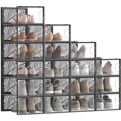 SONGMICS Cajas para Zapatos Transparentes, 18 Cajas de Zapatos, Robusta, Organizadores Plegables, Talla 44, Apilables, para Exponer Zapatillas, Tacones Altos, Transparente y Negro LSP106B18 SONGMICS Cajas para Zapatos Transparentes, 18 Cajas de Zapatos, Robusta, Organizadores Plegables, Talla 44, Apilables, para Exponer Zapatillas, Tacones Altos, Transparente y Negro LSP106B18
