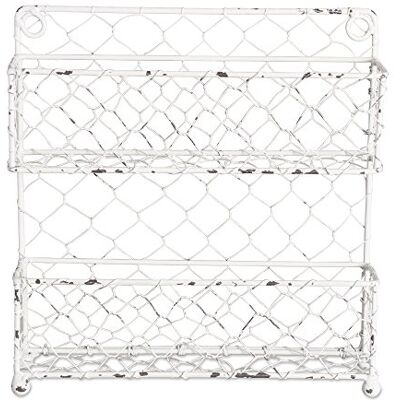 DII Z01926 Farmhouse Organizador de alambre de metal para cocina, despensa o armario, acabado antiguo, estante de especias de 2 niveles, color blanco DII Z01926 Farmhouse Organizador de alambre de metal para cocina, despensa o armario, acabado antiguo, estante de especias de 2 niveles, color blanco