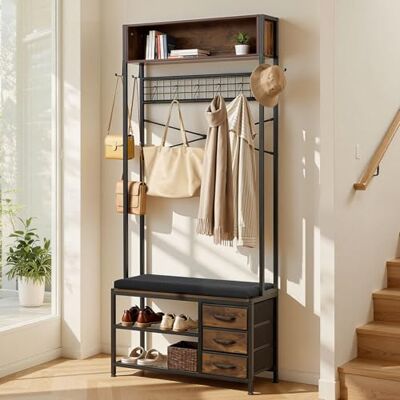 VEVOR Perchero de Pie 180 cm, Organizador de Ropa con Ganchos Banco Zapatero Cajones y Estantes de Almacenamiento, Recibidor de Entrada para Bolso Abrigo Calzado, Armario para Pasillo Dormitorio Salón VEVOR Perchero de Pie 180 cm, Organizador de Ropa con Ganchos Banco Zapatero Cajones y Estantes de Almacenamiento, Recibidor de Entrada para Bolso Abrigo Calzado, Armario para Pasillo Dormitorio Salón