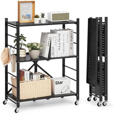 VEVOR Estante de Almacenamiento Plegable de 3 Niveles con Ruedas 71 x 33 x 91 cm Estantería Metálica Móvil Resistente, sin Necesidad de Ensamblaje, Organizador para Garaje, Cocina, Sótano, Negro VEVOR Estante de Almacenamiento Plegable de 3 Niveles con Ruedas 71 x 33 x 91 cm Estantería Metálica Móvil Resistente, sin Necesidad de Ensamblaje, Organizador para Garaje, Cocina, Sótano, Negro