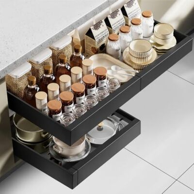 Cozary Cajones Extraibles para Cocina, Cajon Extraible Mueble Adhesivo, Organizador Telescópico Ajustable (32-52cm An X 42cm F X 7.5cm Al), Bandeja Extraible Armario, Acero al Carbono, Sin Taladrar Cozary Cajones Extraibles para Cocina, Cajon Extraible Mueble Adhesivo, Organizador Telescópico Ajustable (32-52cm An X 42cm F X 7.5cm Al), Bandeja Extraible Armario, Acero al Carbono, Sin Taladrar