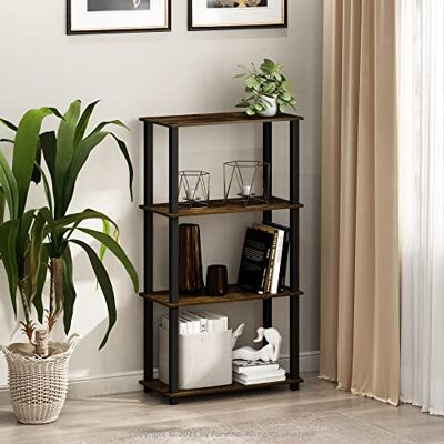 Furinno TURN-S-TUBE Estanterías de almacenamiento de 4 niveles, Roble Ámbar Sin herramientas, Estantería abierta, Estantería de esquina, organización y almacenamiento, Sala de estar, Oficina en casa Furinno TURN-S-TUBE Estanterías de almacenamiento de 4 niveles, Roble Ámbar Sin herramientas, Estantería abierta, Estantería de esquina, organización y almacenamiento, Sala de estar, Oficina en casa