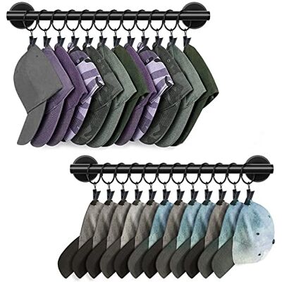 Lunies Soporte para sombreros de pared con 24 ganchos, organizador de sombreros para gorras de béisbol, colgador organizador de gorras, colgador de sombreros para armario, soporte negro para sombreros Lunies Soporte para sombreros de pared con 24 ganchos, organizador de sombreros para gorras de béisbol, colgador organizador de gorras, colgador de sombreros para armario, soporte negro para sombreros