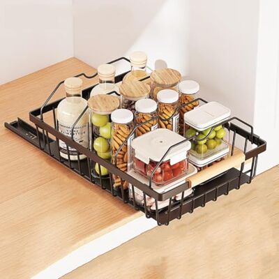 GarveeLife Cajón telescópico cajón extensible para cocina, organizador de armario extensible, organizador de armario de cocina, cajones de metal, cocina, despensa GarveeLife Cajón telescópico cajón extensible para cocina, organizador de armario extensible, organizador de armario de cocina, cajones de metal, cocina, despensa