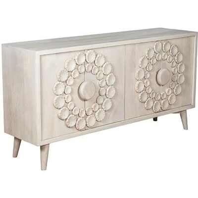 DRW Aparador de Madera con 4 Puertas con rosetones en Beige 76x152x42 cm DRW Aparador de Madera con 4 Puertas con rosetones en Beige 76x152x42 cm