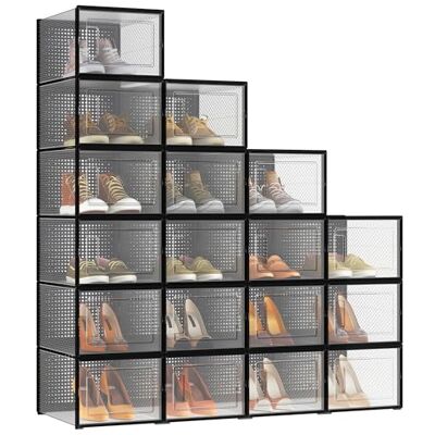 SONGMICS Cajas de Zapatos Plástico, Juego de 18 Organizadores de Almacenamiento, Caja Zapatero Plástico Plegable y Apilable para Zapatillas hasta talla 46, Transparente y Negro SONGMICS Cajas de Zapatos Plástico, Juego de 18 Organizadores de Almacenamiento, Caja Zapatero Plástico Plegable y Apilable para Zapatillas hasta talla 46, Transparente y Negro