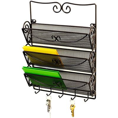 Deco Brothers DecoBros Organizador de pared de 3 niveles con soporte para llaves, color bronce Deco Brothers DecoBros Organizador de pared de 3 niveles con soporte para llaves, color bronce
