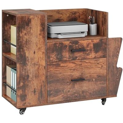 YITAHOME Archivador rodante con estantes laterales y 4 ruedas, archivador con varillas ajustables para colgar documentos A4/cartas, soporte de impresora para oficina en casa, color marrón YITAHOME Archivador rodante con estantes laterales y 4 ruedas, archivador con varillas ajustables para colgar documentos A4/cartas, soporte de impresora para oficina en casa, color marrón