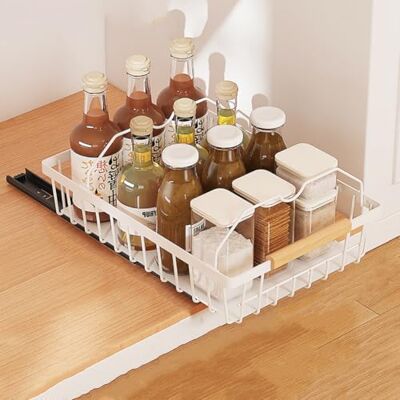 GarveeLife Cajón telescópico cajón extensible para cocina, organizador de armario extensible, organizador de armario de cocina, cajones de metal, cocina, despensa GarveeLife Cajón telescópico cajón extensible para cocina, organizador de armario extensible, organizador de armario de cocina, cajones de metal, cocina, despensa