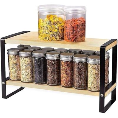 Avilia Estantería de apoyo de bambú con 2 estantes, 40 x 35 x 17,5 cm, negro y marrón, estante multifuncional para cocina, baño y oficina, portaobjetos y especieros Avilia Estantería de apoyo de bambú con 2 estantes, 40 x 35 x 17,5 cm, negro y marrón, estante multifuncional para cocina, baño y oficina, portaobjetos y especieros