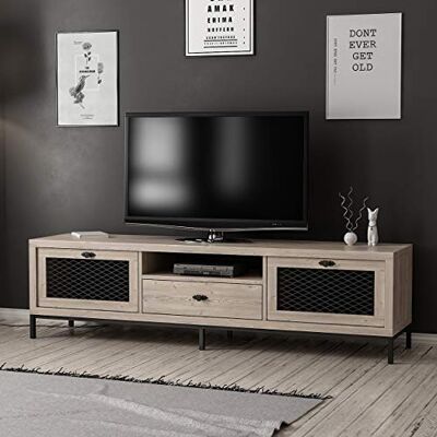 Homemania Mueble para TV, aglomerado de melamina, Metal, Madera, Negro Homemania Mueble para TV, aglomerado de melamina, Metal, Madera, Negro