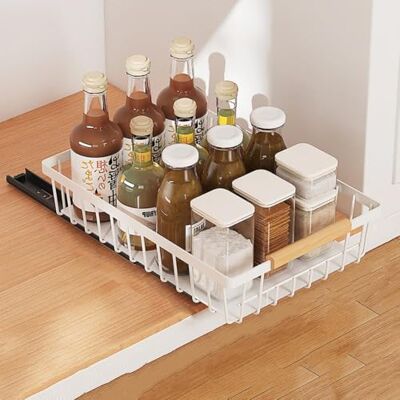 GarveeLife Cajón telescópico cajón extensible para cocina, organizador de armario extensible, organizador de armario de cocina, cajones de metal, cocina, despensa GarveeLife Cajón telescópico cajón extensible para cocina, organizador de armario extensible, organizador de armario de cocina, cajones de metal, cocina, despensa