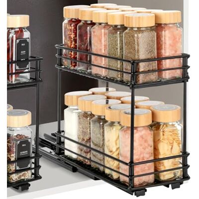 VINATO Especieros Para Cocina, Organizador de Especias Deslizante de 2 Niveles, Estante para Especias con Guías, Organizador Especiero de Cocina para Armario (26.1X20.3X21.3 cm) VINATO Especieros Para Cocina, Organizador de Especias Deslizante de 2 Niveles, Estante para Especias con Guías, Organizador Especiero de Cocina para Armario (26.1X20.3X21.3 cm)