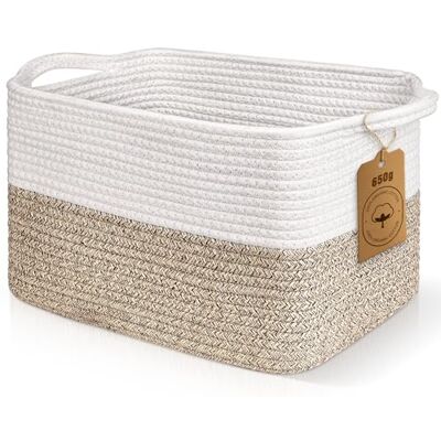Lychico Cesta tejida de cuerda de algodón con asas para estantes, juguetes, libros, cestas de almacenamiento de tela para organizar, 33 x 25 x 22,5 cm, organizador decorativo de juguetes para sala de Lychico Cesta tejida de cuerda de algodón con asas para estantes, juguetes, libros, cestas de almacenamiento de tela para organizar, 33 x 25 x 22,5 cm, organizador decorativo de juguetes para sala de