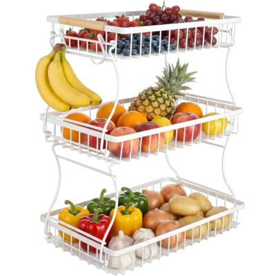 Cozary Cesta de Frutas Metal 3 Pisos, Frutero con 3 Bandejas, 3 Ganchos, Fruteros de Cocina para Almacenamiento y Organización Verduras, Fruta, Pan, Ahorra Espacio en Cocina, 37x21x45cm, Blanco Cozary Cesta de Frutas Metal 3 Pisos, Frutero con 3 Bandejas, 3 Ganchos, Fruteros de Cocina para Almacenamiento y Organización Verduras, Fruta, Pan, Ahorra Espacio en Cocina, 37x21x45cm, Blanco
