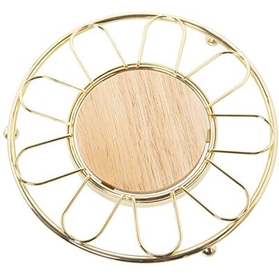 DRW Salvamantel Redondo de Metal con Centro de Madera en Dorado y Natural 20x2cm, Madera 10cm DRW Salvamantel Redondo de Metal con Centro de Madera en Dorado y Natural 20x2cm, Madera 10cm