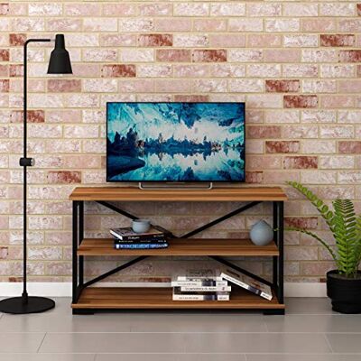 Homemania Mueble para TV, Tablero de partículas de melamina, Metal, Nuez Negro Homemania Mueble para TV, Tablero de partículas de melamina, Metal, Nuez Negro