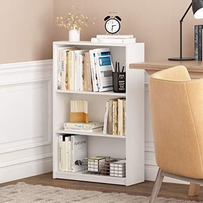Furinno Jaya Estantería de 3 niveles, blanca 24.1 x 62.2 x 102.4 cm, estantes ajustables, para sala de estar, dormitorio, oficina en casa Furinno Jaya Estantería de 3 niveles, blanca 24.1 x 62.2 x 102.4 cm, estantes ajustables, para sala de estar, dormitorio, oficina en casa
