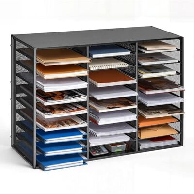 VEVOR Estante de Almacenamiento de Documentos 27 Compartimentos, Organizador de Archivos de Metal 80 x 31 x 54,5 cm, Clasificador de Literatura con Estantes Desmontables para Oficina, Aulas, Negro VEVOR Estante de Almacenamiento de Documentos 27 Compartimentos, Organizador de Archivos de Metal 80 x 31 x 54,5 cm, Clasificador de Literatura con Estantes Desmontables para Oficina, Aulas, Negro