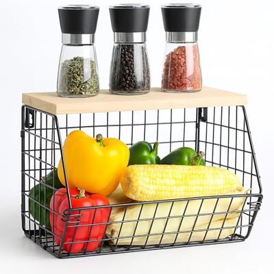 Relaxdays Estante de Fruta de Pared, Organizador de Cocina Colgante, 22 x 30 x 20 cm, Cesta metálica, Negro/Natural Relaxdays Estante de Fruta de Pared, Organizador de Cocina Colgante, 22 x 30 x 20 cm, Cesta metálica, Negro/Natural