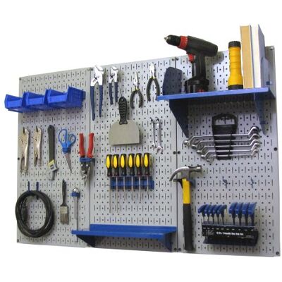 Wall Control Pegboard Organizador de pared Control de pared 4 pies Metal Pegboard Kit de almacenamiento de herramientas estándar con tablero de herramientas gris y accesorios azules Wall Control Pegboard Organizador de pared Control de pared 4 pies Metal Pegboard Kit de almacenamiento de herramientas estándar con tablero de herramientas gris y accesorios azules