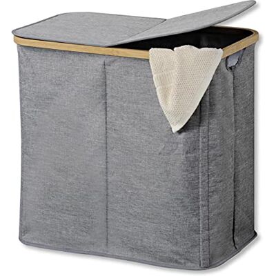 Kesper Cesto para la colada, color gris con marco de bambú certificado FSC, color gris Kesper Cesto para la colada, color gris con marco de bambú certificado FSC, color gris