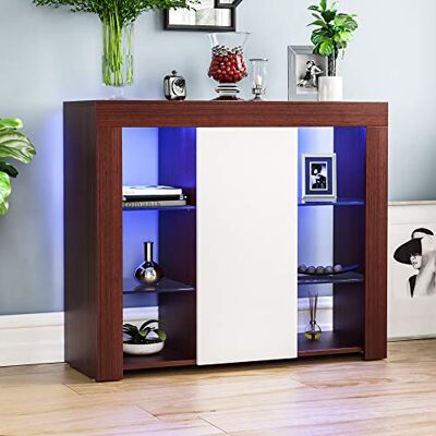 Vida Designs Aparador grande Azura moderno LED de 1 puerta en nogal y blanco, luces RGB (opciones de desvanecimiento/estroboscópico incluidas), estilo mate de madera con características de alto brillo Vida Designs Aparador grande Azura moderno LED de 1 puerta en nogal y blanco, luces RGB (opciones de desvanecimiento/estroboscópico incluidas), estilo mate de madera con características de alto brillo