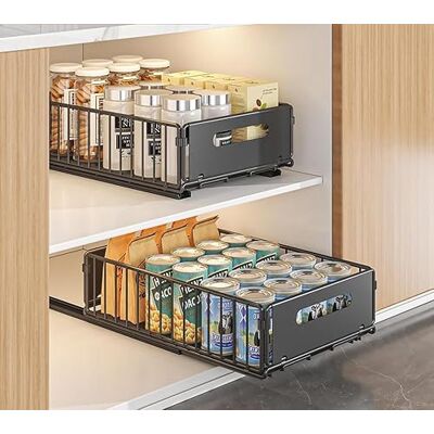 Zstar 2 cajones telescópicos, organizador de armario plegable y extensible, estantes de almacenamiento para armarios de cocina, S, altura 10 cm Zstar 2 cajones telescópicos, organizador de armario plegable y extensible, estantes de almacenamiento para armarios de cocina, S, altura 10 cm