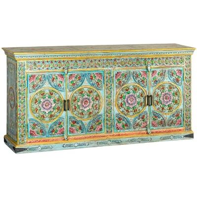 DRW Aparador con 4 Puertas de Madera con Decoracion policromada en Azul, Verde y Amarillo 90x180x40 cm DRW Aparador con 4 Puertas de Madera con Decoracion policromada en Azul, Verde y Amarillo 90x180x40 cm