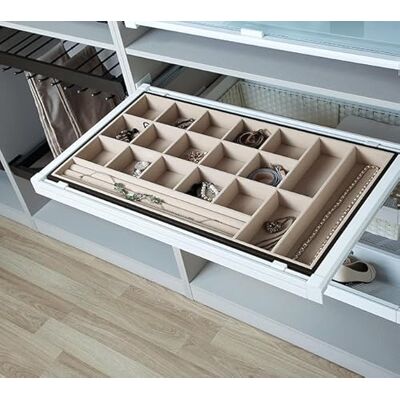 INTOO Kit de guia y Cajón organizador-JOYERO P/armario 600mm, Interior Fieltro Beige, Blanco INTOO Kit de guia y Cajón organizador-JOYERO P/armario 600mm, Interior Fieltro Beige, Blanco