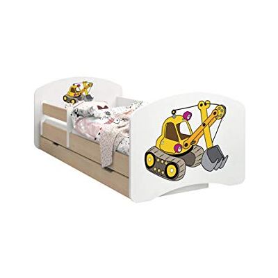 Happy Babies CAMA PARA NIÑOS DE DOBLE CARA CON CAJÓN Diseño moderno con bordes seguros y protección contra caídas Colchón de espuma 7 cm Pera clara (Excavadora amarilla, 180/90) Happy Babies CAMA PARA NIÑOS DE DOBLE CARA CON CAJÓN Diseño moderno con bordes seguros y protección contra caídas Colchón de espuma 7 cm Pera clara (Excavadora amarilla, 180/90)