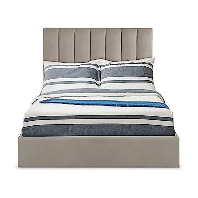 Menzzo Songe Cama con Espacio de Almacenamiento + somier de láminas, tapizado en Terciopelo Gris Topo 140 cm Menzzo Songe Cama con Espacio de Almacenamiento + somier de láminas, tapizado en Terciopelo Gris Topo 140 cm